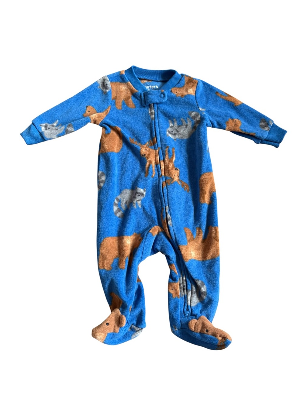3/$25 Carter's Blue Fleece Footed One-Piece with Bears and Woodland Creatures